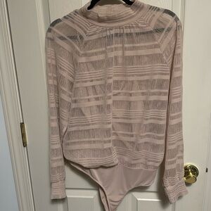 BCBG Max Azria Pink Nude Semisheer Stretchy longsleeve bodysuit Women's
